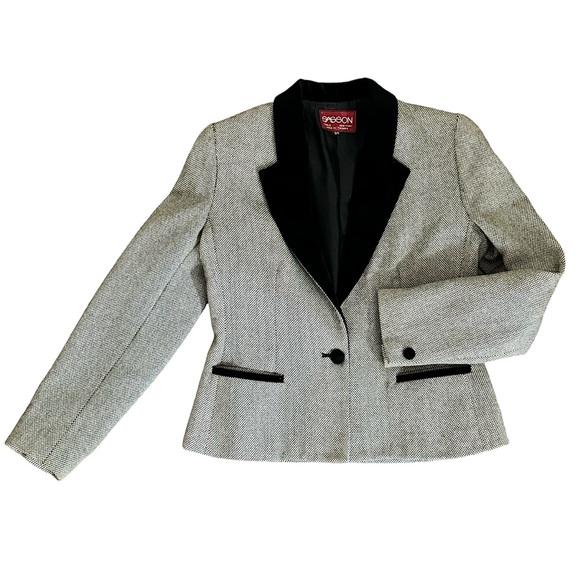 Vintage Women’s Wool Blend Sasson Blazer Jacket with Velvet Collar and trim - Picture 4 of 9